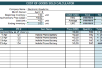 Cost Of Goods Sold Calculator Throughout Cost Of Goods Sold Spreadsheet Template