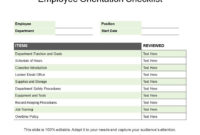 Employee Orientation Checklist Powerpoint Slide Graphics For Printable New Employee Orientation Agenda Template