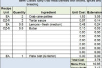 Menu Recipe Cost Spreadsheet Template Food Cost Recipe For Free Food Cost Template
