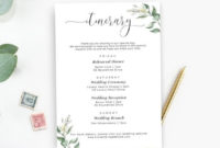 Printable Greenery Itinerary Template Bachelorette Weekend Itinerary Wedding Weekend Itinerary Bridal Shower Itinerary Template Throughout Quality Bridal Shower Agenda Template