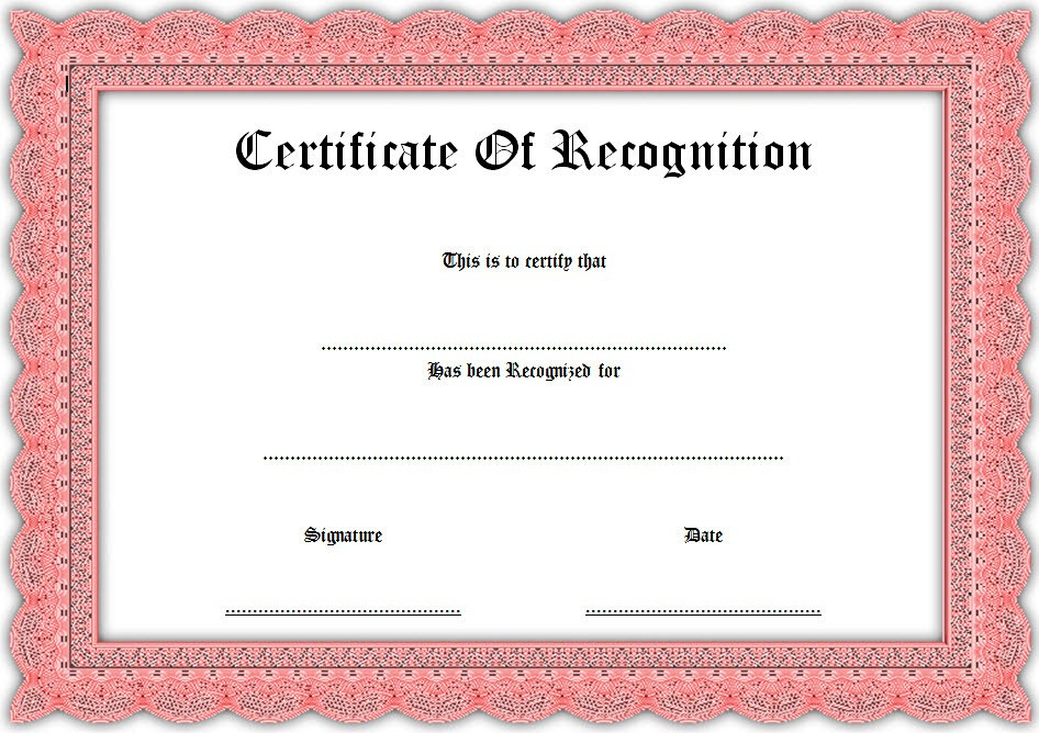 10 Downloadable Certificate Of Recognition Templates Free Within Amazing Template For Certificate Of Appreciation In Microsoft Word