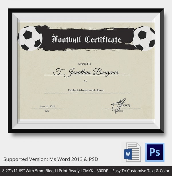 10 Football Certificate Templates Free Word Pdf Throughout Awesome Soccer Certificate Template Free 21 Ideas