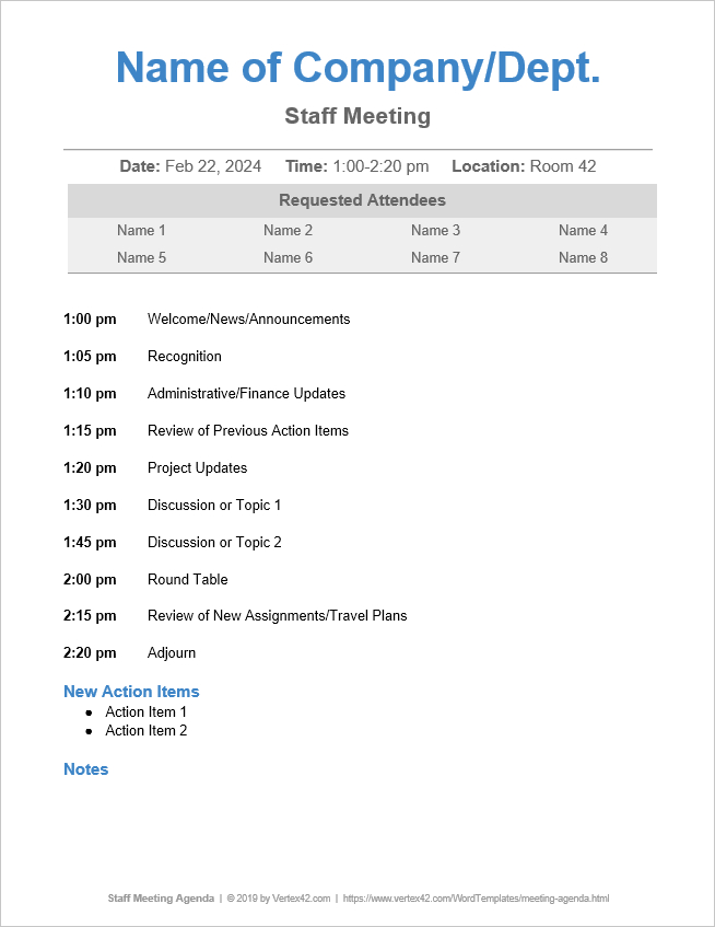 10 Free Meeting Agenda Templates Word And Google Docs In Amazing One On One Staff Meeting Agenda Template