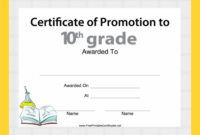 10Th Grade Promotion Certificate Printable Certificate Inside School Promotion Certificate Template 10 New Designs Free