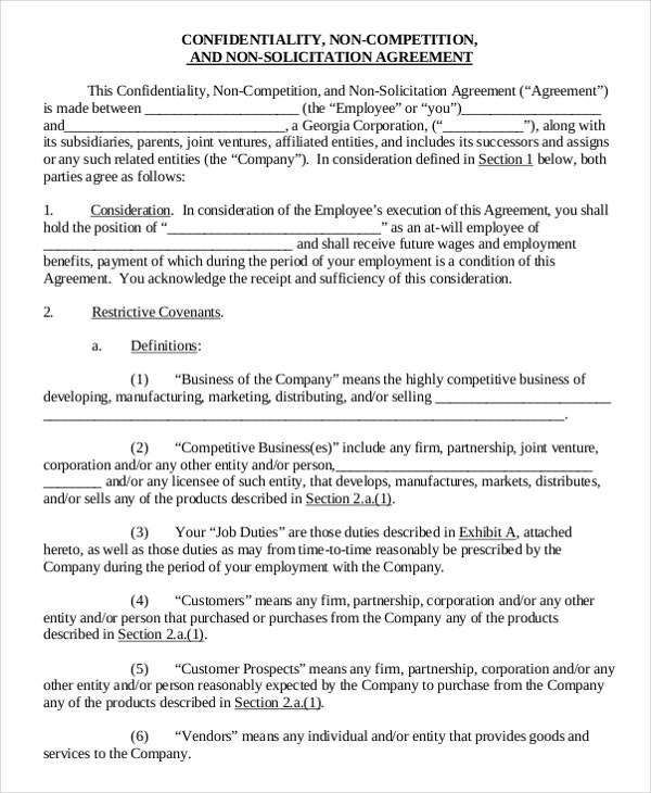 11 Business Noncompete Agreement Templates Free Sample With Regard To Business Templates Noncompete Agreement