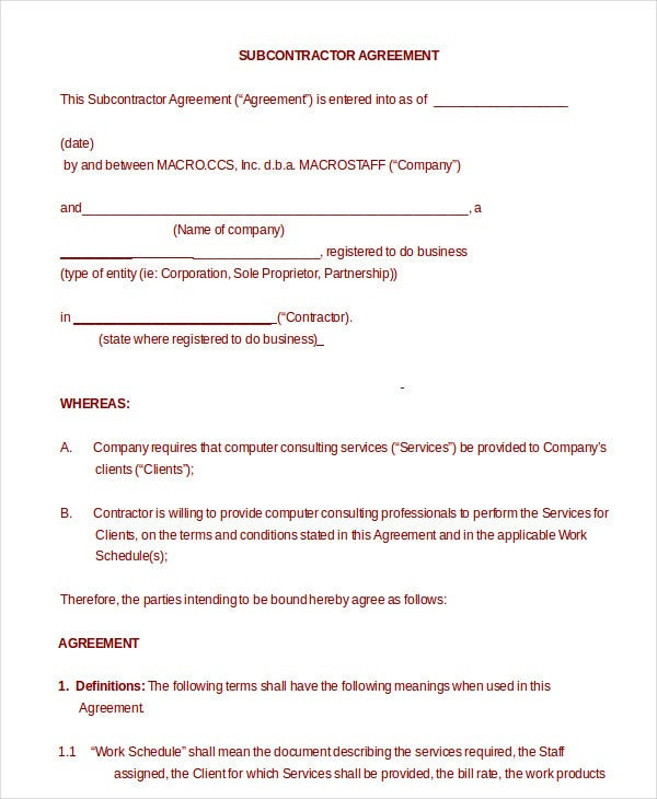 12 Simple Subcontractor Agreement Templates Word Pdf Pertaining To General Contractor Business Plan Template