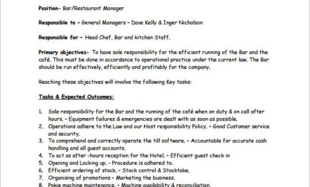 14 Restaurant Manager Job Description Templates Word Throughout Quality Restaurant Managers Log Template