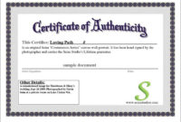20 Certificate Of Authenticity Templates Free Download In Free Certificate Of Authenticity Photography Template