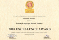 2018 Excellence Award Patong Language School With Certificate Of Academic Excellence Award