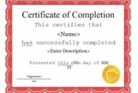 21 Certificate Of Completion Templates Free Printable With Free Completion Certificate Templates For Word