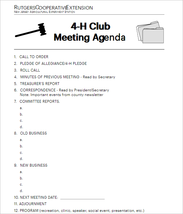 21 Club Meeting Minutes Templates Pdf Sample Formats For Booster Club Meeting Agenda Template