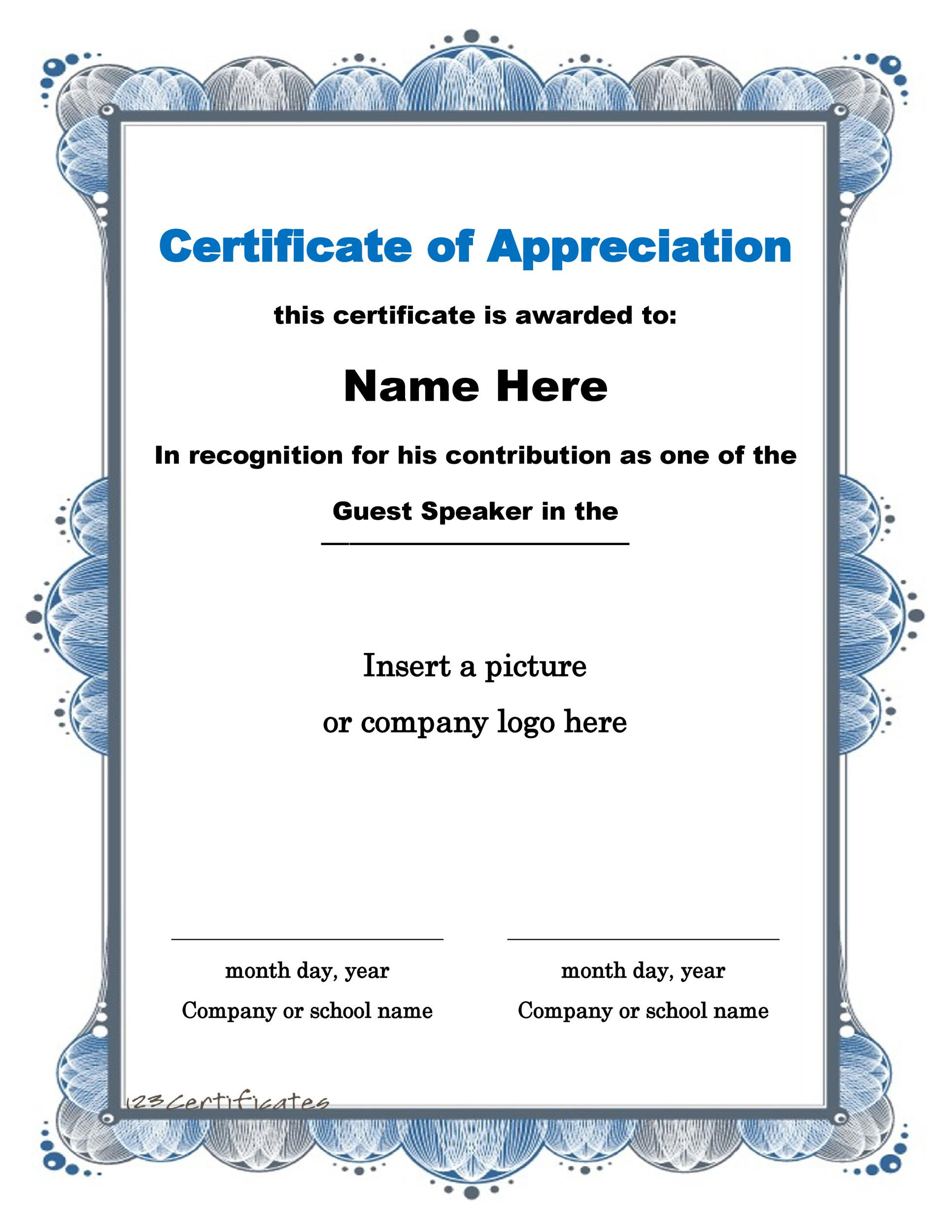 30 Free Certificate Of Appreciation Templates And Letters With Amazing Certificate Of Appreciation Template Free Printable