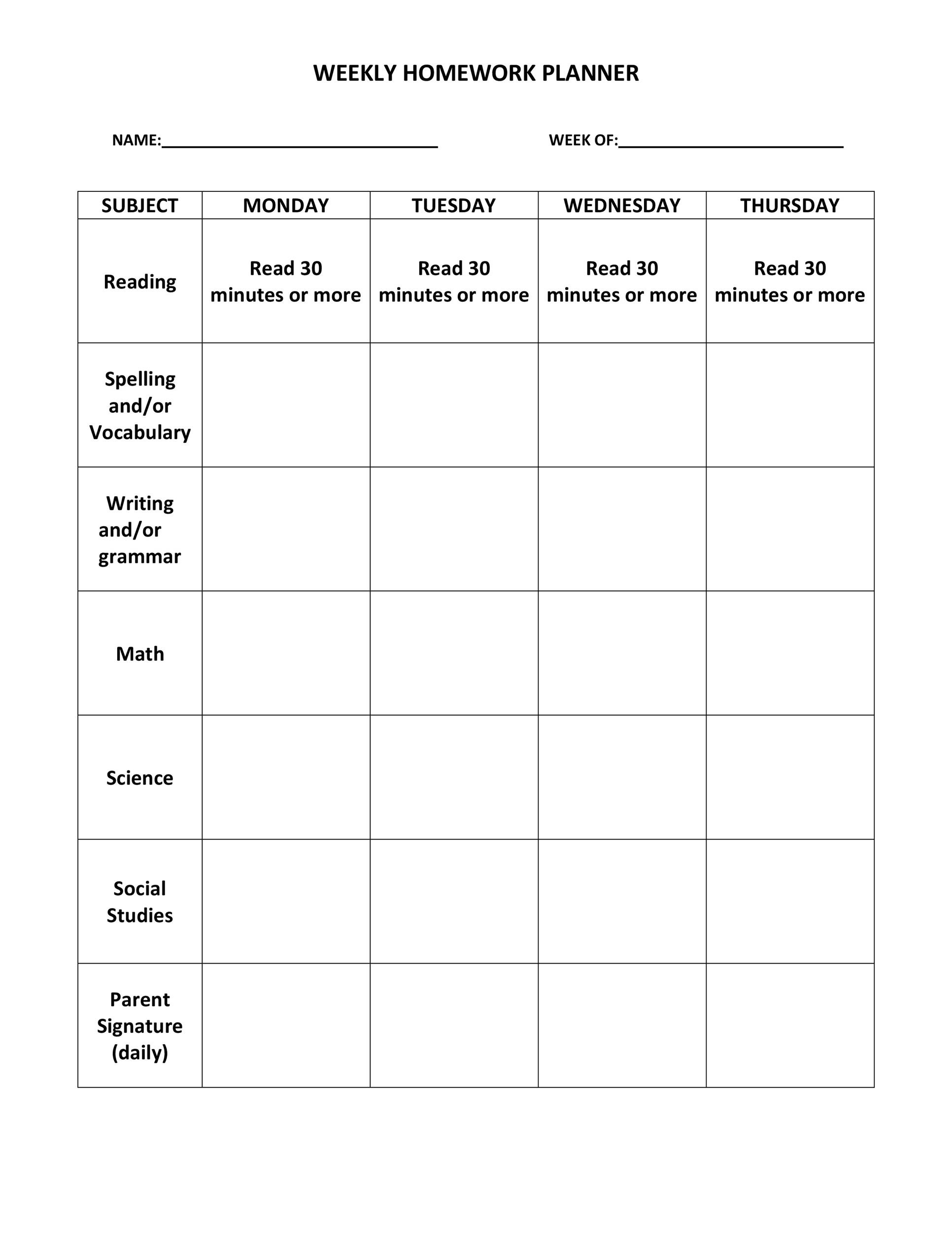 37 Printable Homework Planners Only The Best ᐅ Templatelab Within Homework Agenda Template
