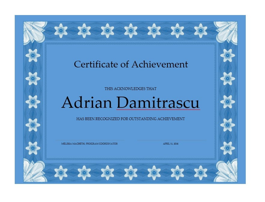 40 Great Certificate Of Achievement Templates Free Inside Amazing Certificate Of Achievement Template Word