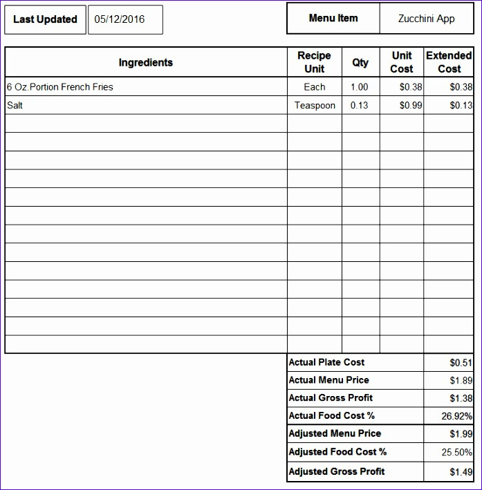 7 Excel Recipe Template Excel Templates Excel Templates Intended For Recipe Cost Spreadsheet Template