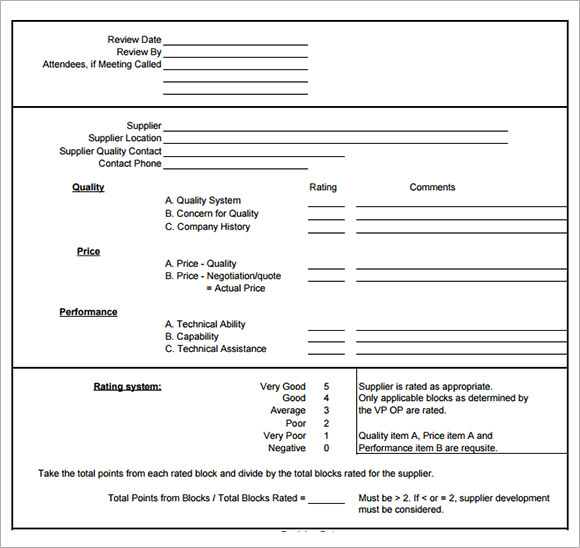 7 Sample Vendor Evaluations Sample Templates Within Free Cost Evaluation Template