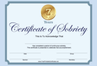 7 Years Sobriety Certificate Blue Printable Certificate In Awesome Certificate Of Sobriety Template Free