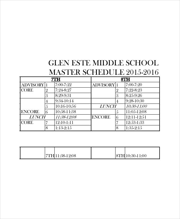 8 Master Schedule Template Free Word Pdf Pages Inside Middle School Agenda Template