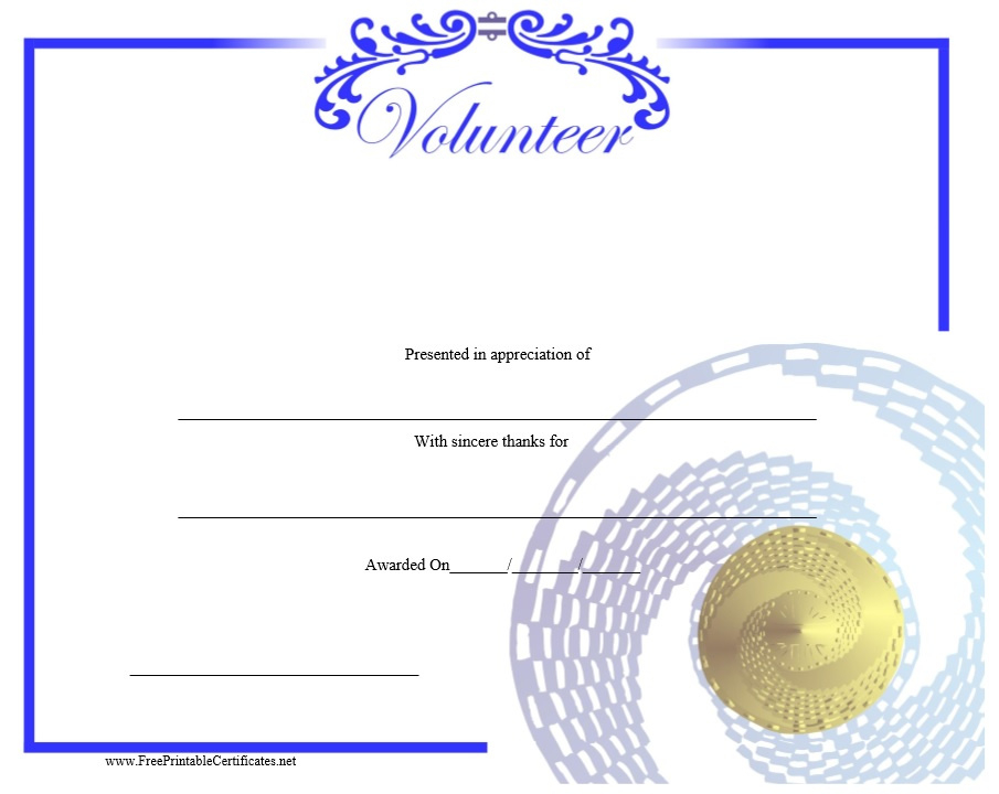 9 Free Sample Volunteer Certificate Templates Printable In Printable Volunteer Certificate Template