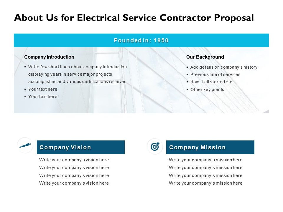 About Us For Electrical Service Contractor Proposal Ppt In Best Electrical Proposal Template