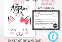 Adopt A Kitty Birthday Party Kit Printable Kitty Adoption In Cat Adoption Certificate Template