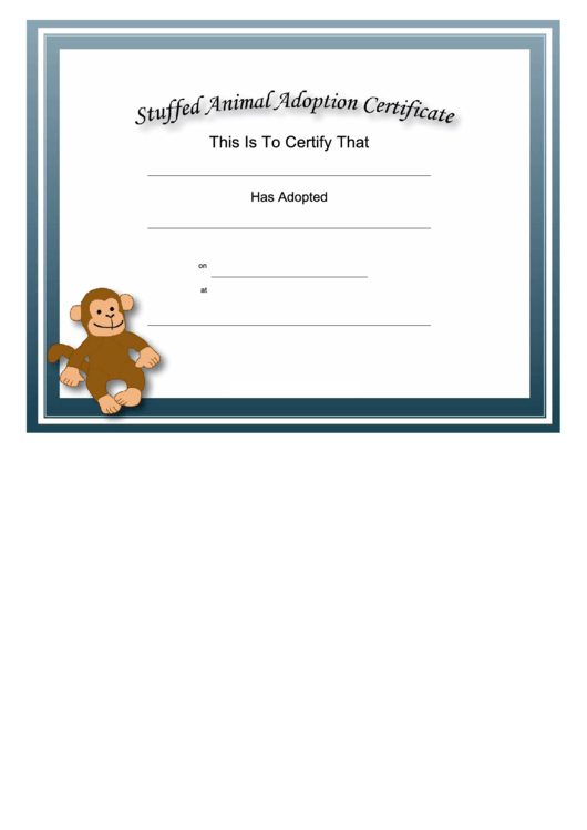 Adoption Certificate Stuffed Animal Monkey Certificate Within Awesome Stuffed Animal Adoption Certificate Editable Templates