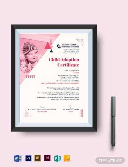 Adoption Certificate Template 19 Free Pdf Psd Format Intended For Awesome Child Adoption Certificate Template Editable