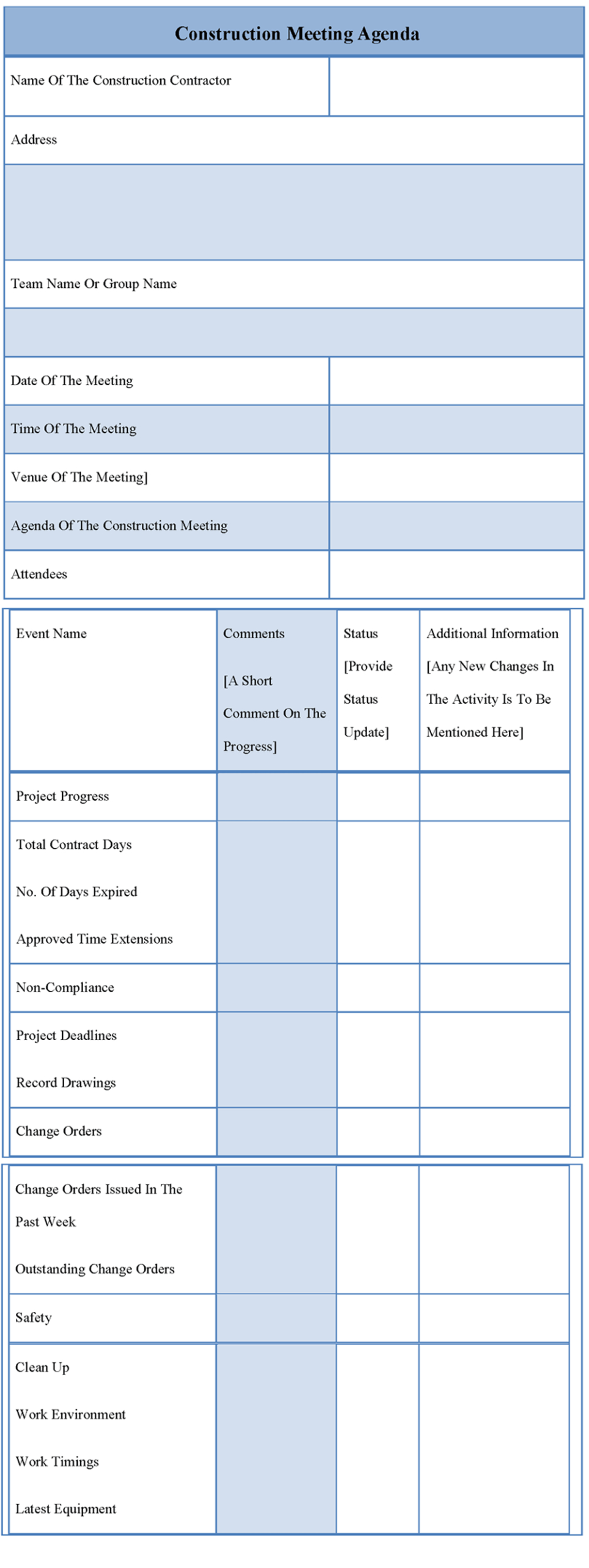 Weekly Construction Meeting Template