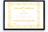 Award Certificate Golden Vintage Border Word Layouts Inside Best Free Funny Certificate Templates For Word
