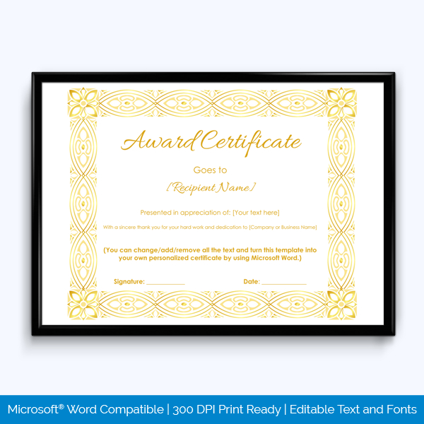Award Certificate Golden Vintage Border Word Layouts Within Awesome Award Certificate Templates Word 2007