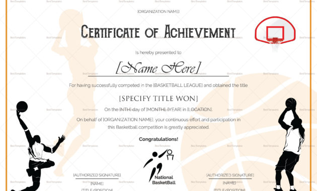 Basket Ball Award Achievement Certificate Design Template Regarding Basketball Certificate Template Free 13 Designs
