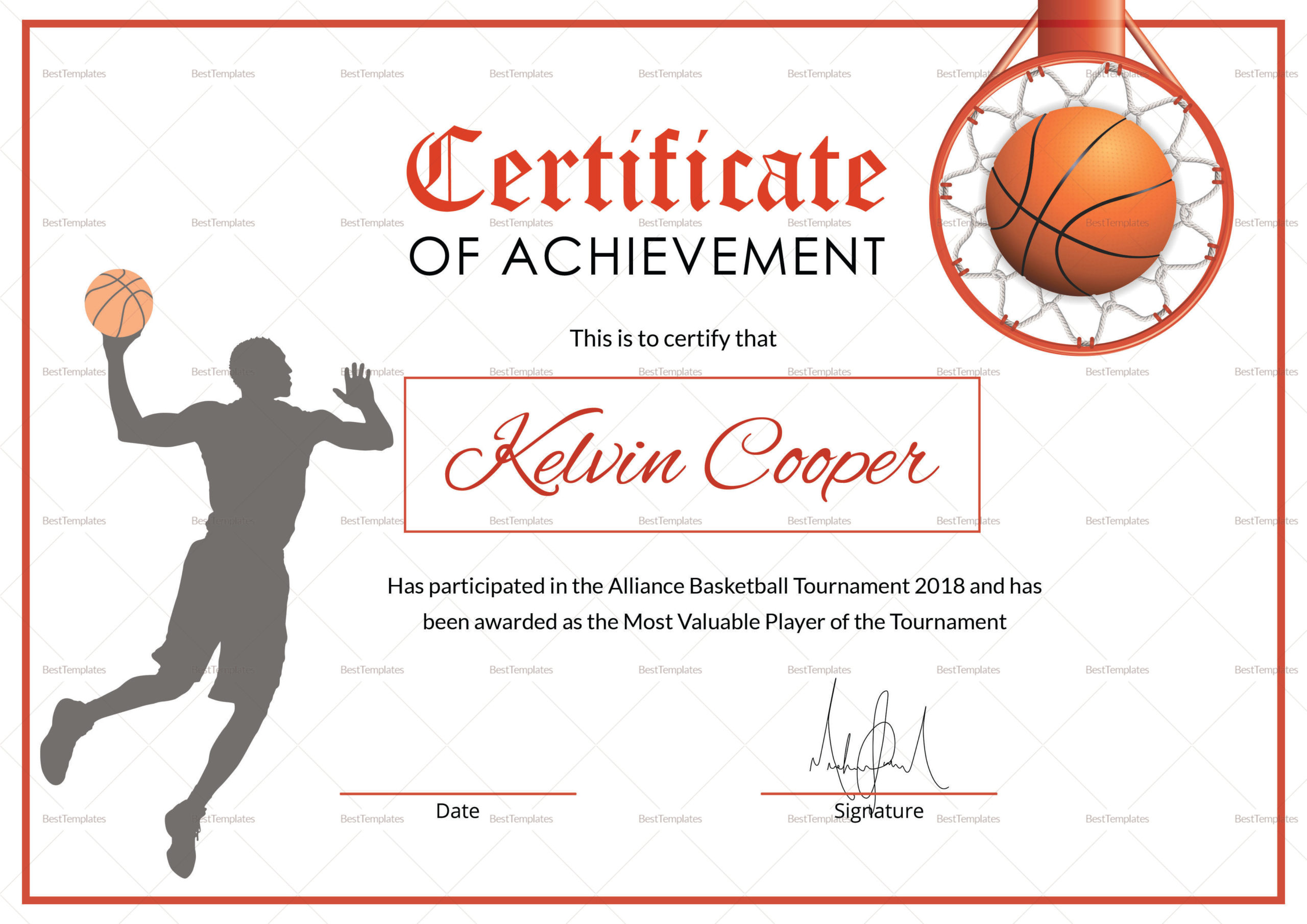 Basketball Award Achievement Certificate Design Template Pertaining To Baseball Certificate Template Free 14 Award Designs