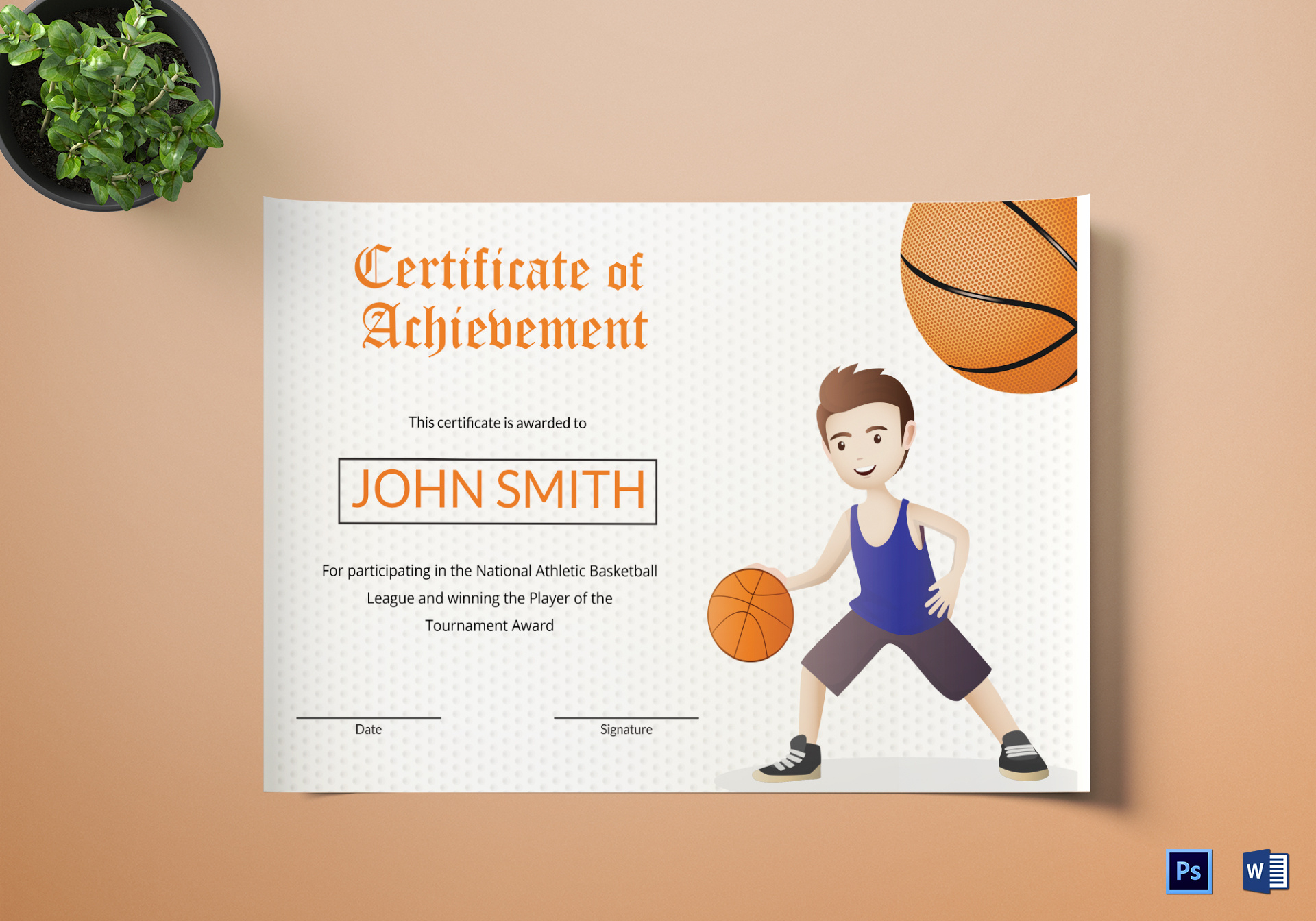 Basketball Certificate Design Template In Word Psd Inside Basketball Mvp Certificate Template