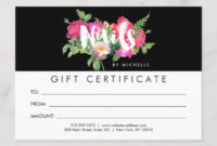 Beauty Florals Nail Salon Black Gift Certificate Zazzle Inside Salon Gift Certificate Template
