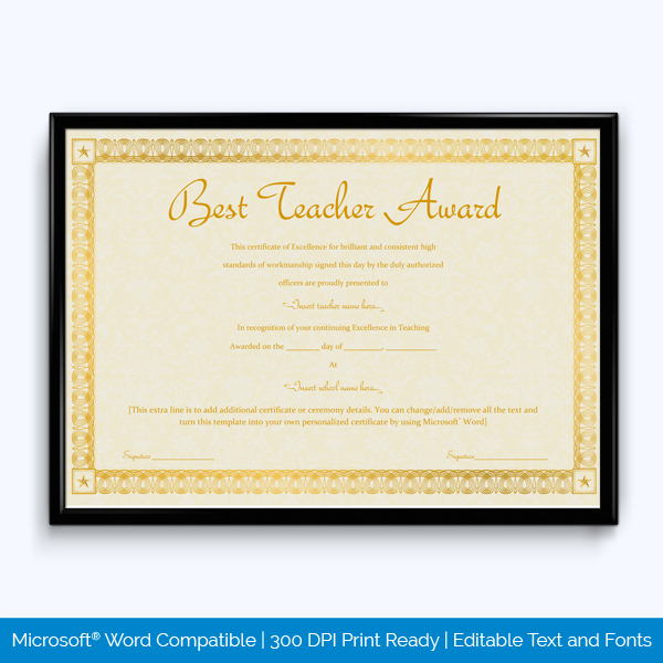 Best Teacher Award 03 Word Layouts Regarding Amazing Best Teacher Certificate