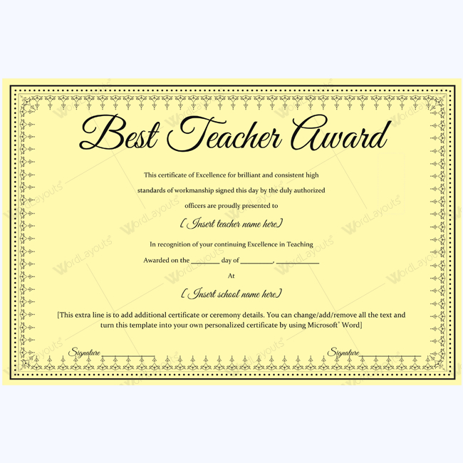 Best Teacher Award 06 Word Layouts Within Teacher Appreciation Certificate Templates