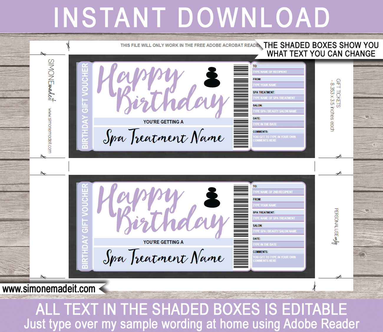 Birthday Spa Gift Voucher Template Editable Printable With Regard To Free Spa Day Gift Certificate Template