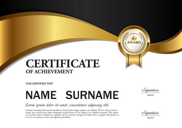 Black With Golden Certificate Template Vectors 02 Free Intended For Certificate Template Size