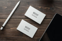 Blank White Business Card Mockup And Tablet With Stylus Throughout Blank Business Card Template Psd