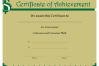 Business And Consumer Math Certificate Of Achievement Inside Math Achievement Certificate Printable