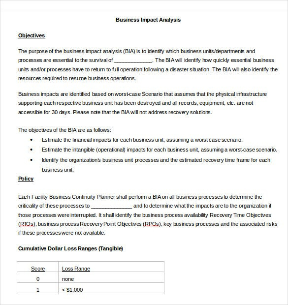Business Impact Analysis Template 9 Free Word Pdf Inside It Business Impact Analysis Template