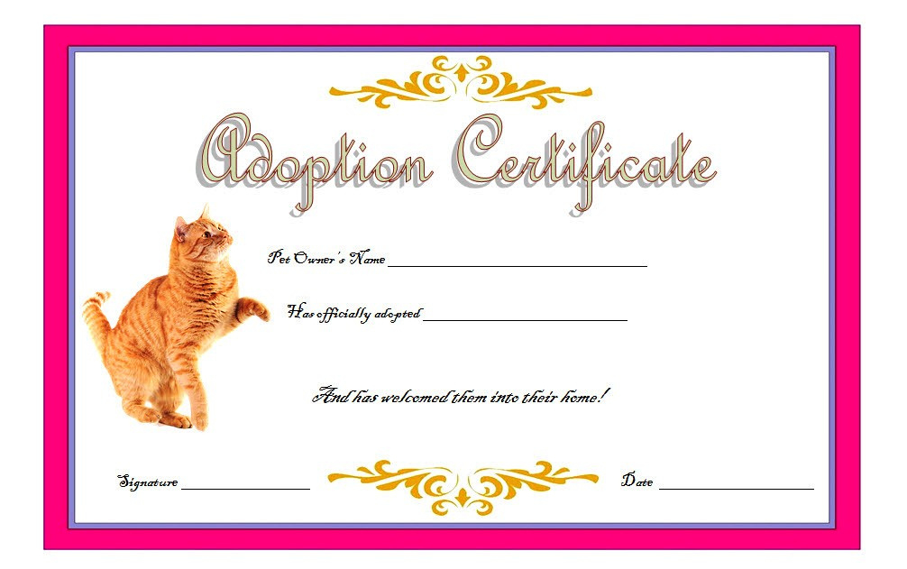 Cat Adoption Certificate Templates Free 9 Update Designs Throughout Awesome Stuffed Animal Adoption Certificate Template Free