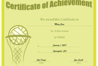 Certificate Of Achievement In Netball Printable Certificate Within Free Netball Certificate Templates