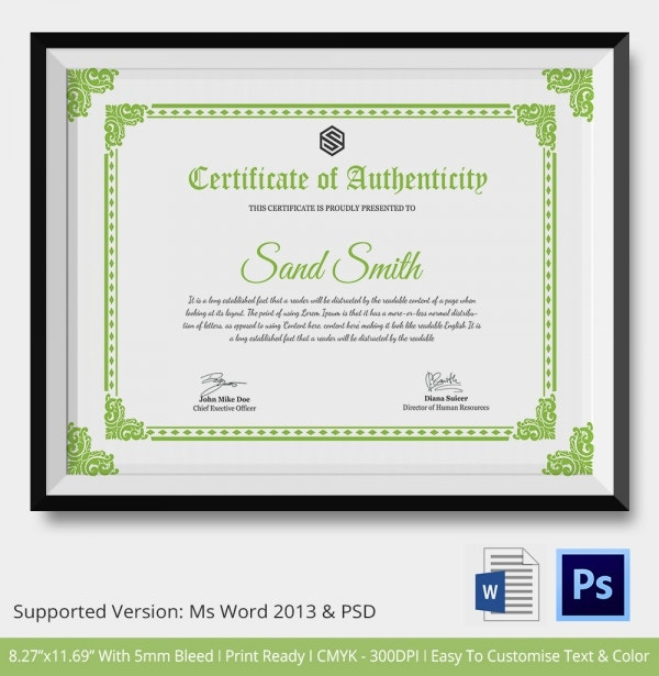 Certificate Of Authenticity Template 20 Free Word Pdf With Printable Certificate Of Authenticity Templates