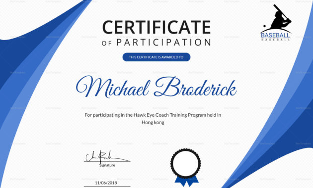 Certificate Of Coach Participation Design Template In Psd Inside Free Certificate Of Participation Word Template