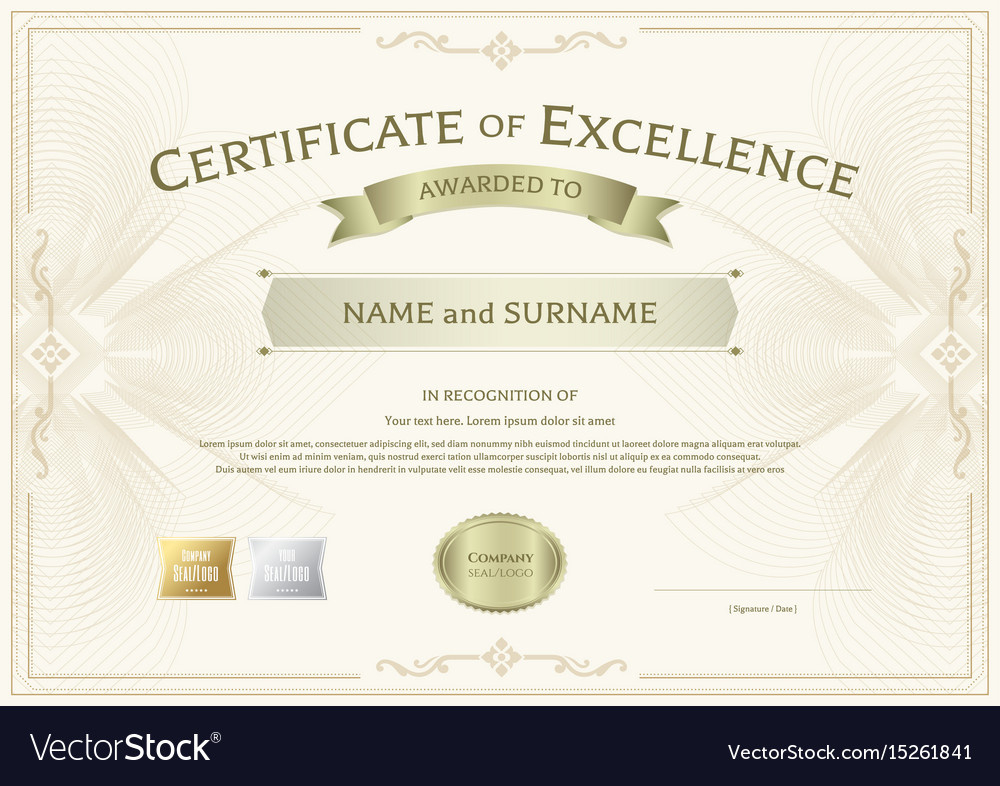Certificate Of Excellence Template With Award Vector Image Regarding Best Certificate Of Excellence Template Free Download