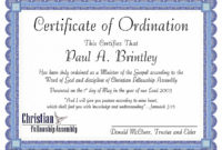 Certificate Of Ordination For Pastor Template For Certificate Of Ordination Template