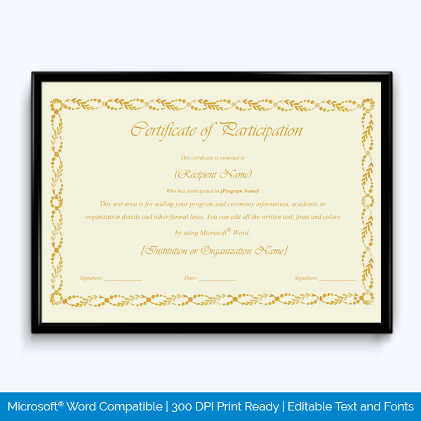 Certificate Of Participation 13 Word Layouts With Regard To Certificate Of Participation Template Doc