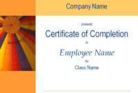 Certificate Of Training Completion Template Intended For Best Training Completion Certificate Template