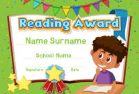Certificate Template For Reading Award With Boy Reading In Within Best Reader Award Certificate Templates